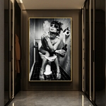 Femme-assise-sur-la-toilette-Vintage-toile-Art-affiches-et-impressions-noir-et-blanc-Sexy-femme
