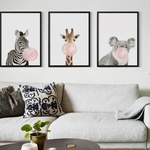 Affiches-en-toile-avec-animaux-et-bulles-de-Chewing-Gum-pour-enfants-girafe-z-bre-Animal