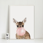 Affiches-en-toile-avec-animaux-et-bulles-de-Chewing-Gum-pour-enfants-girafe-z-bre-Animal