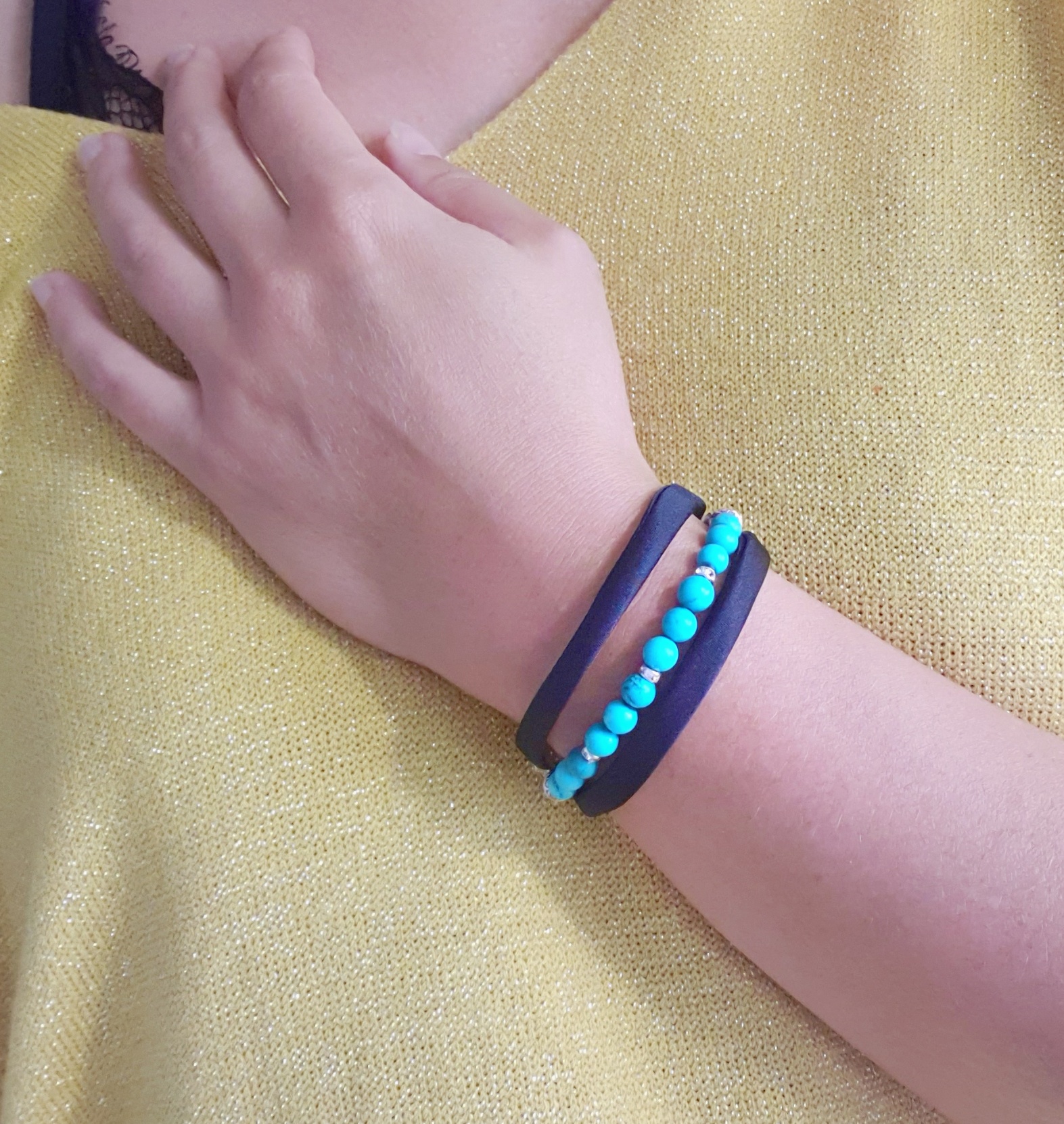 Bracelet soie-femme-perles naturelles-turquoises-Clelia-Bijoux-2