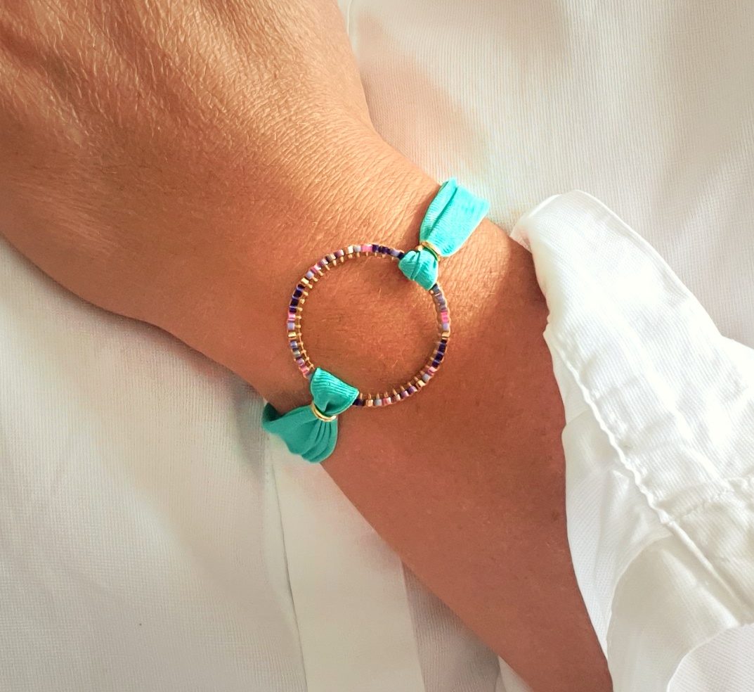 Bracelet twill de soie-femme-bague-rocaille-Lisette-Bijoux