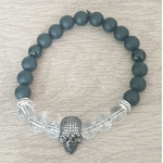 Bracelet homme-perles naturelles -quartz blanc-agates noires et obsidiennes-Dionysos-a plat-bijoux