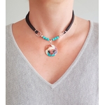 Collier soie-pendentif argent-pachamama-perles naturelles-Inti-pièce unique-bijoux