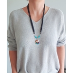 Collier soie-pendentif argent-Pachamama-perles naturelles-Inti-Pièce unique-Bijoux-long