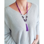 Collier soie-femme-perles naturelles-Améthystes-Pompon-Hortense-Bijoux