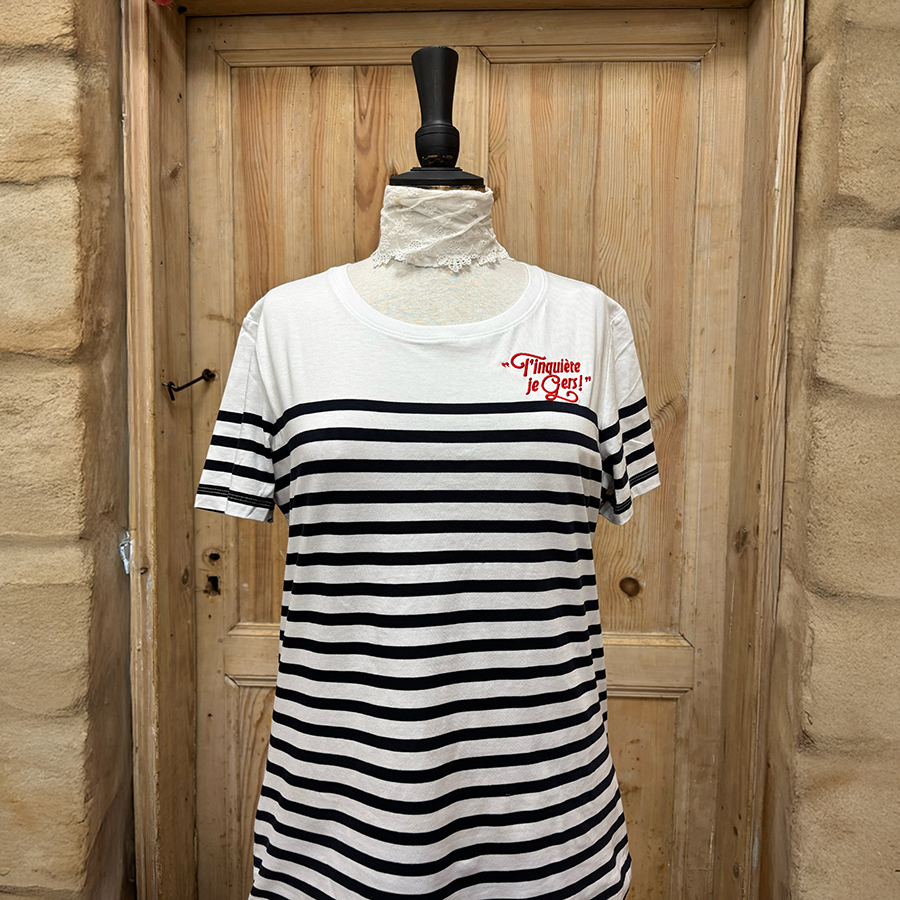 Marinière manche courte broderie coeur tinquiète je gers catégorie tee-shirt gers femme