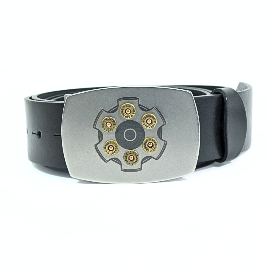 Ceinture personnalisée en cuir avec boucle barillet revolver – création artisanale unique faite main en France