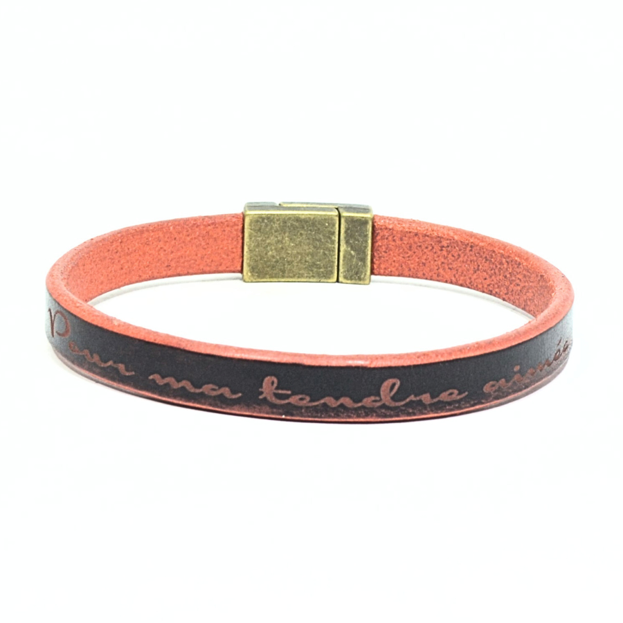 bracelet des amoureux personnalise cuir vieilli rouge