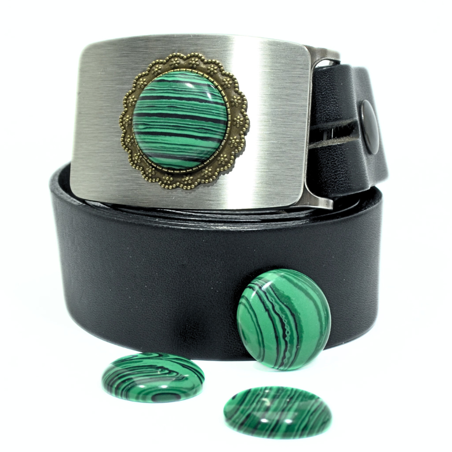 Boucle de ceinture en acier inoxydable ornée d’une pierre semi-précieuse de malachite – Metaldart