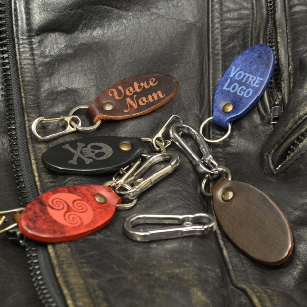 Porte-Clés Cuir Personnalisé Double Face – Gravure Photo + Texte, Idée Cadeau Maison Moto Voiture Cuir Marron
