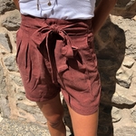 short en toile rouille avec ceinture à nouer