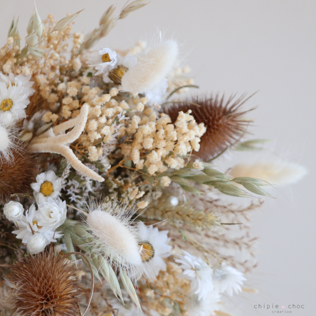bouquet de fleurs séchées blanc et naturel