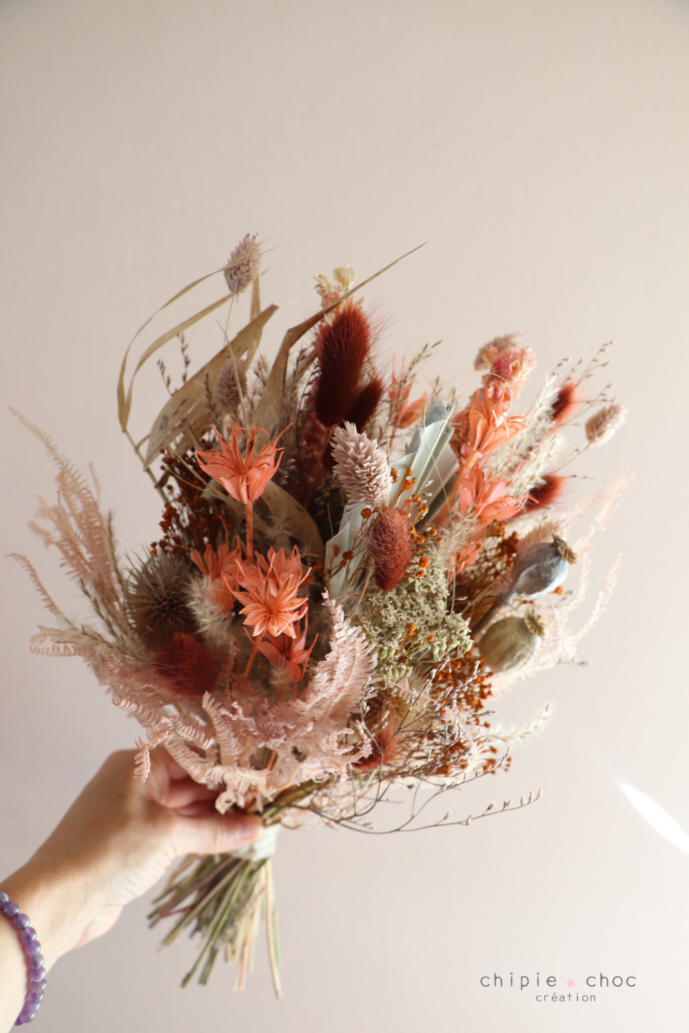 bouquet de fleurs séchées terracotta corail