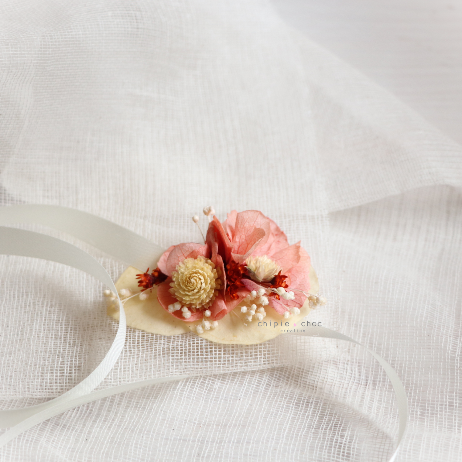 bracelet terracotta pêche fleurs séchées