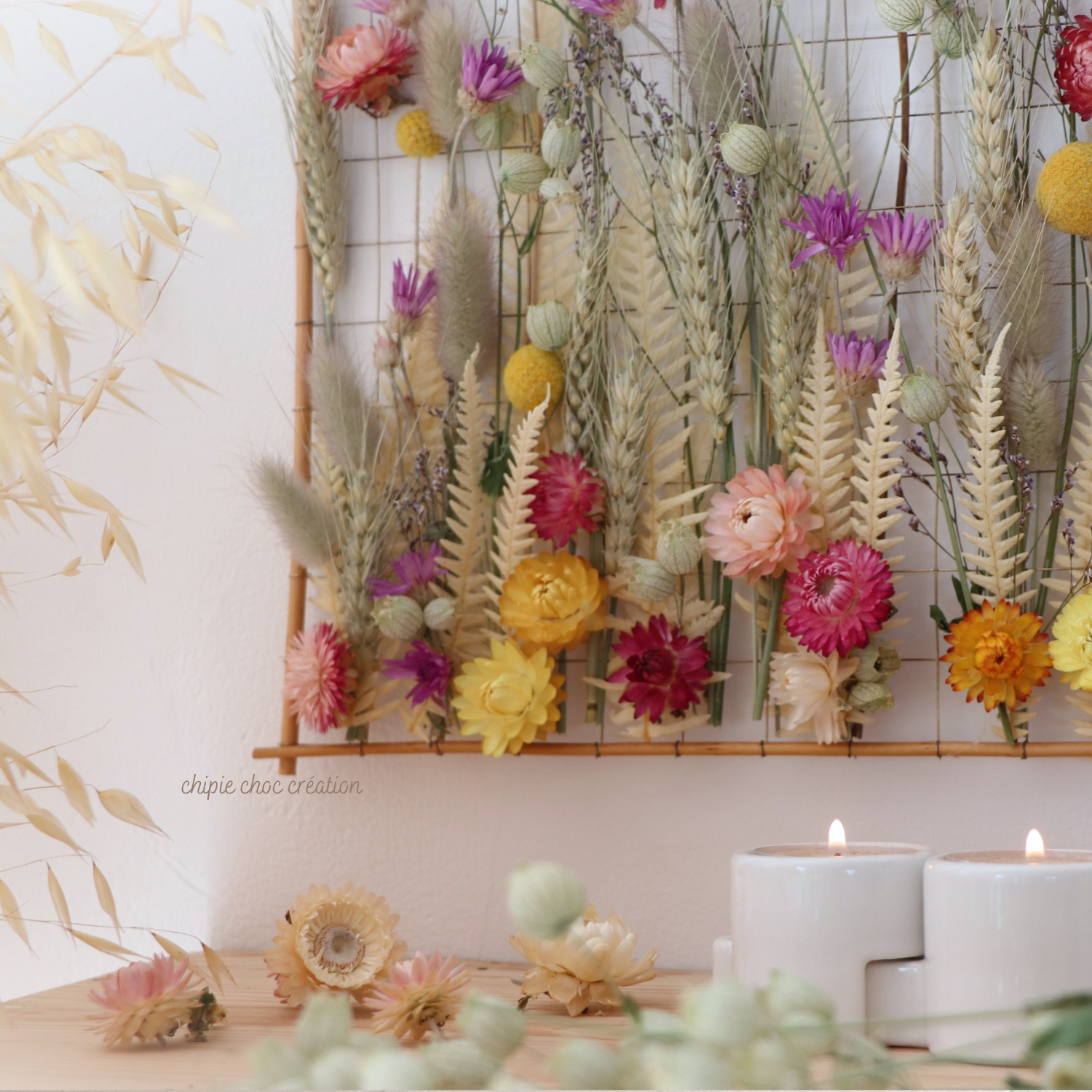 tableau en fleurs séchées