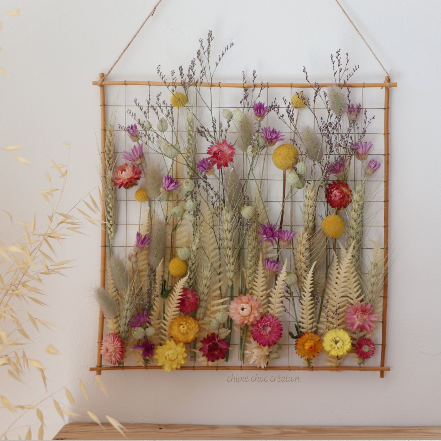 tableau végétal en fleurs séchées