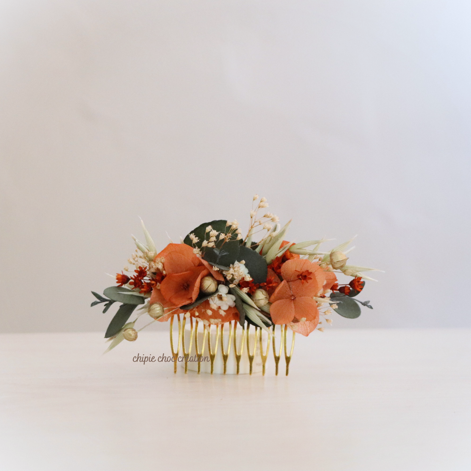peigne fleurs mariage terracotta
