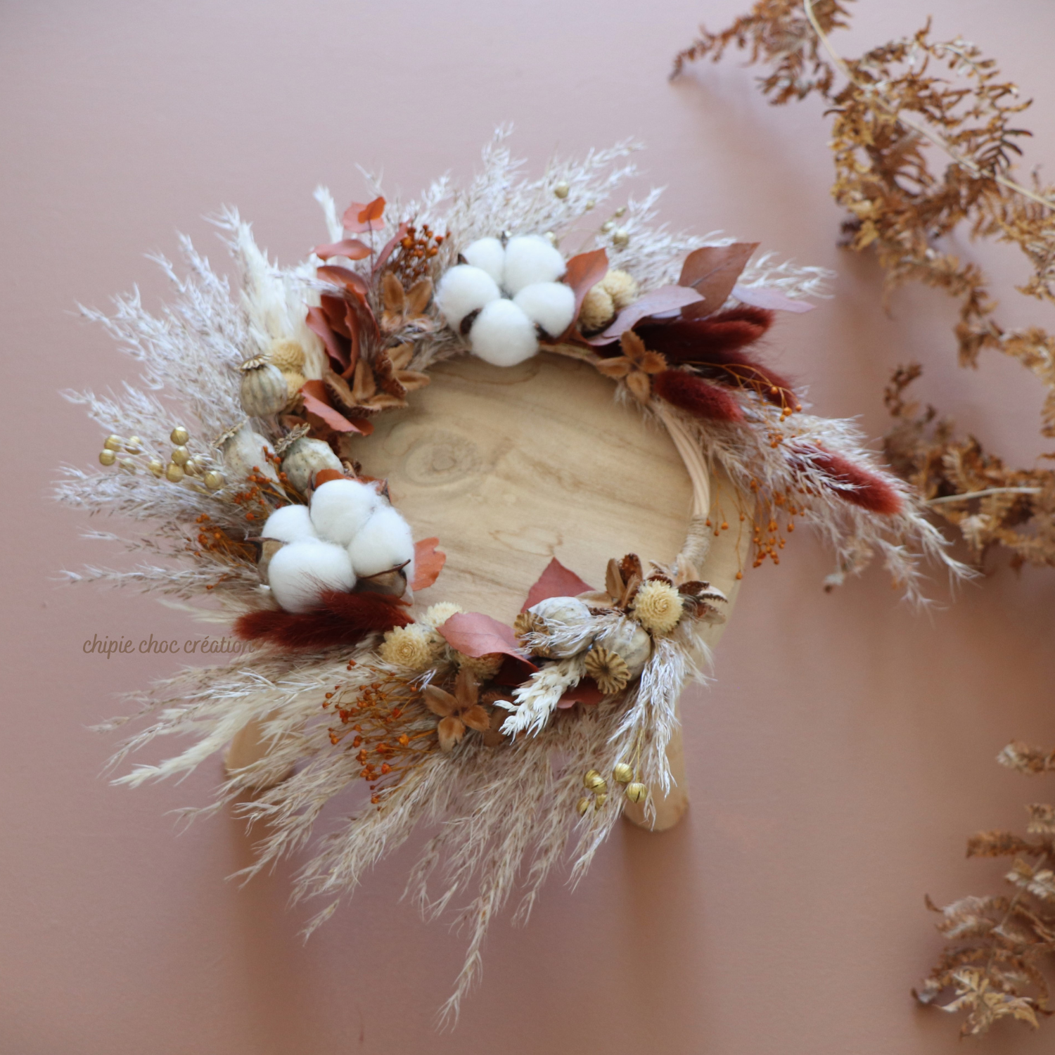 couronne fleurs séchées terracotta