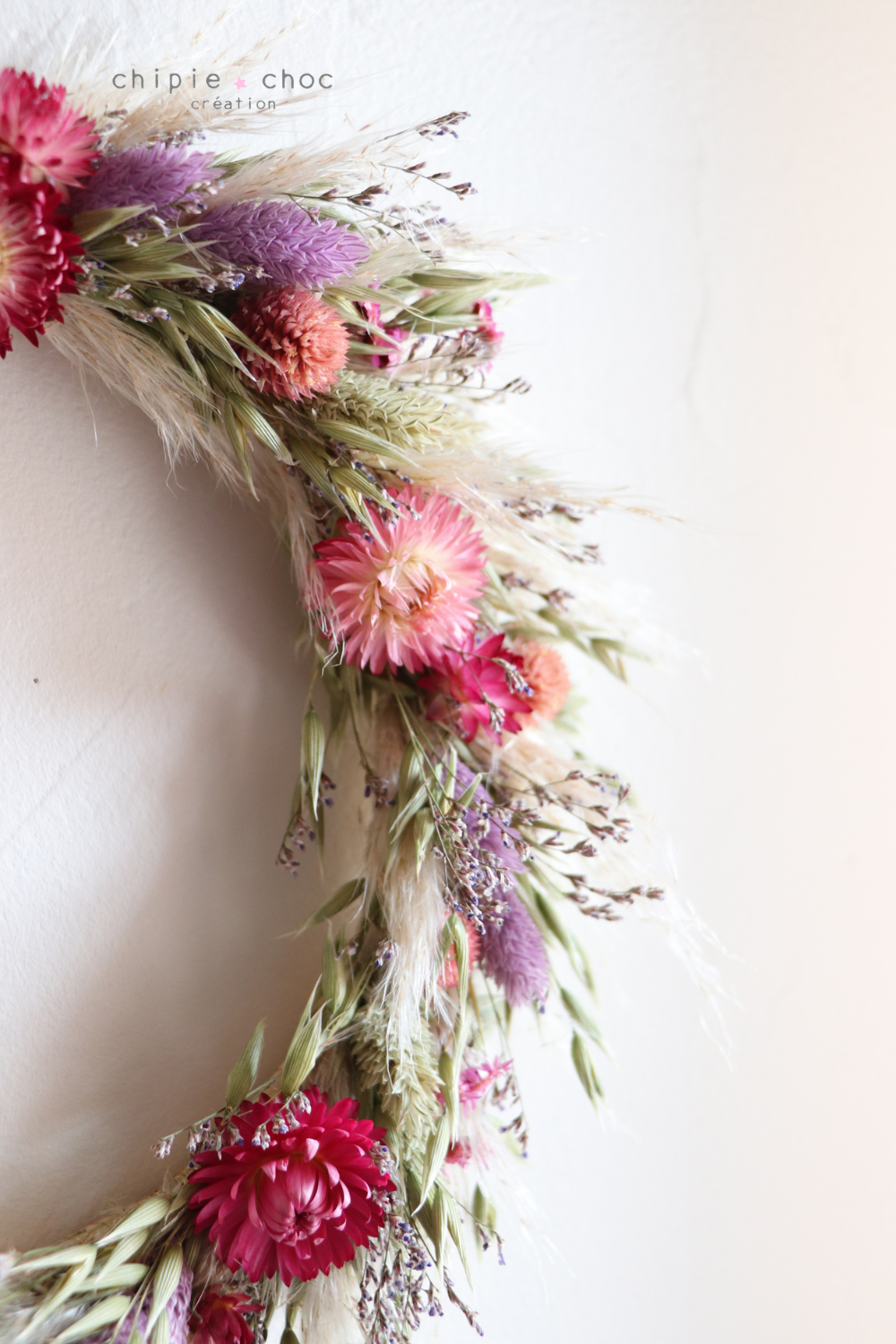 couronne fleurs séchées rose parme