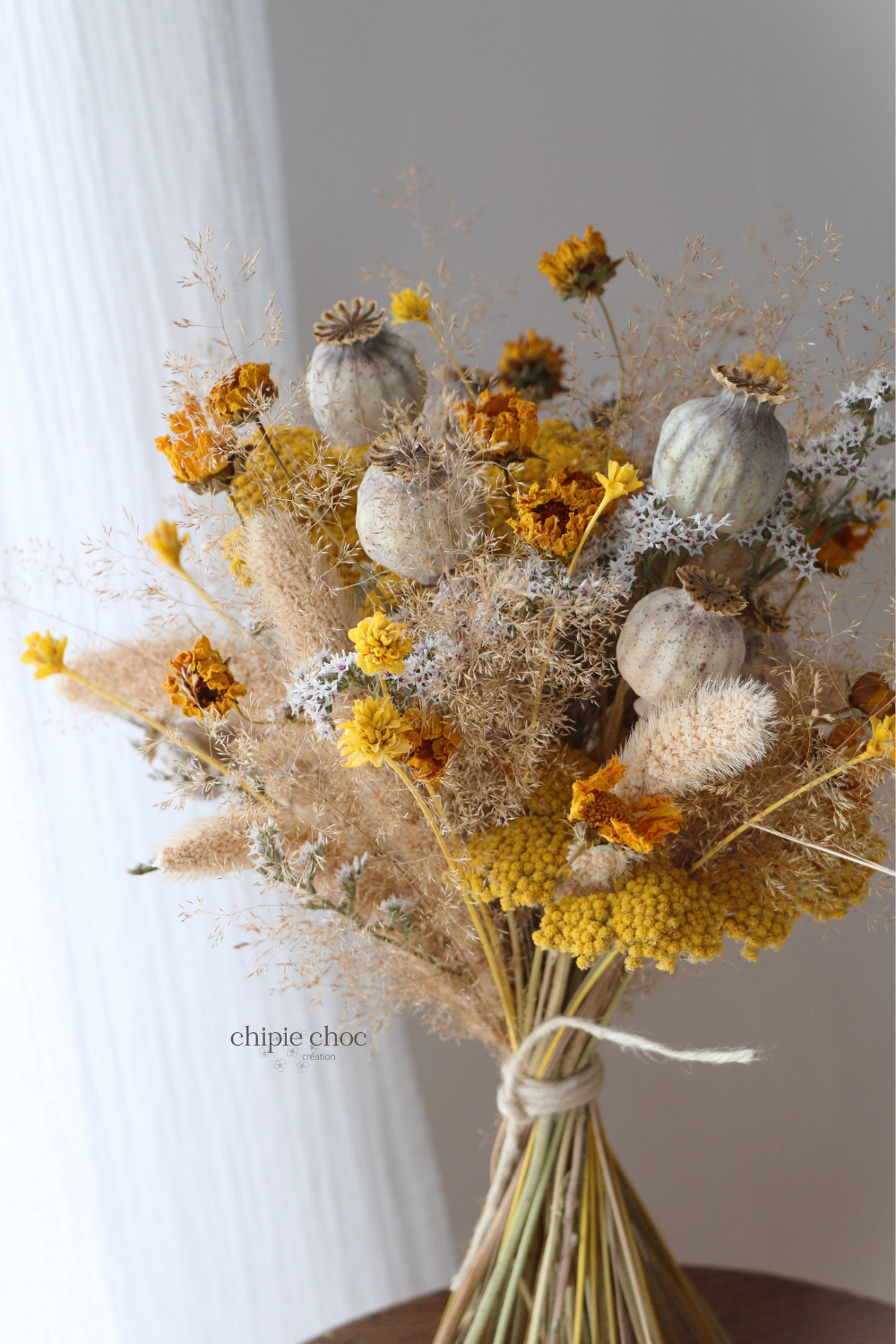 bouquet de fleurs séchées jaune naturel