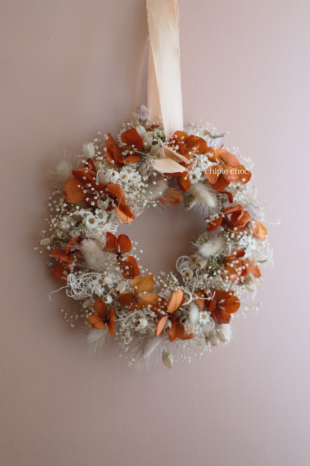 couronne fleurs séchées crème et beige