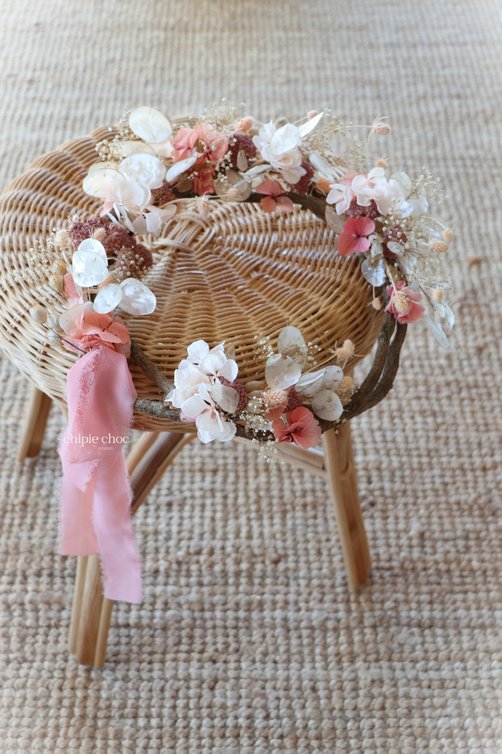 couronne artisanale rose