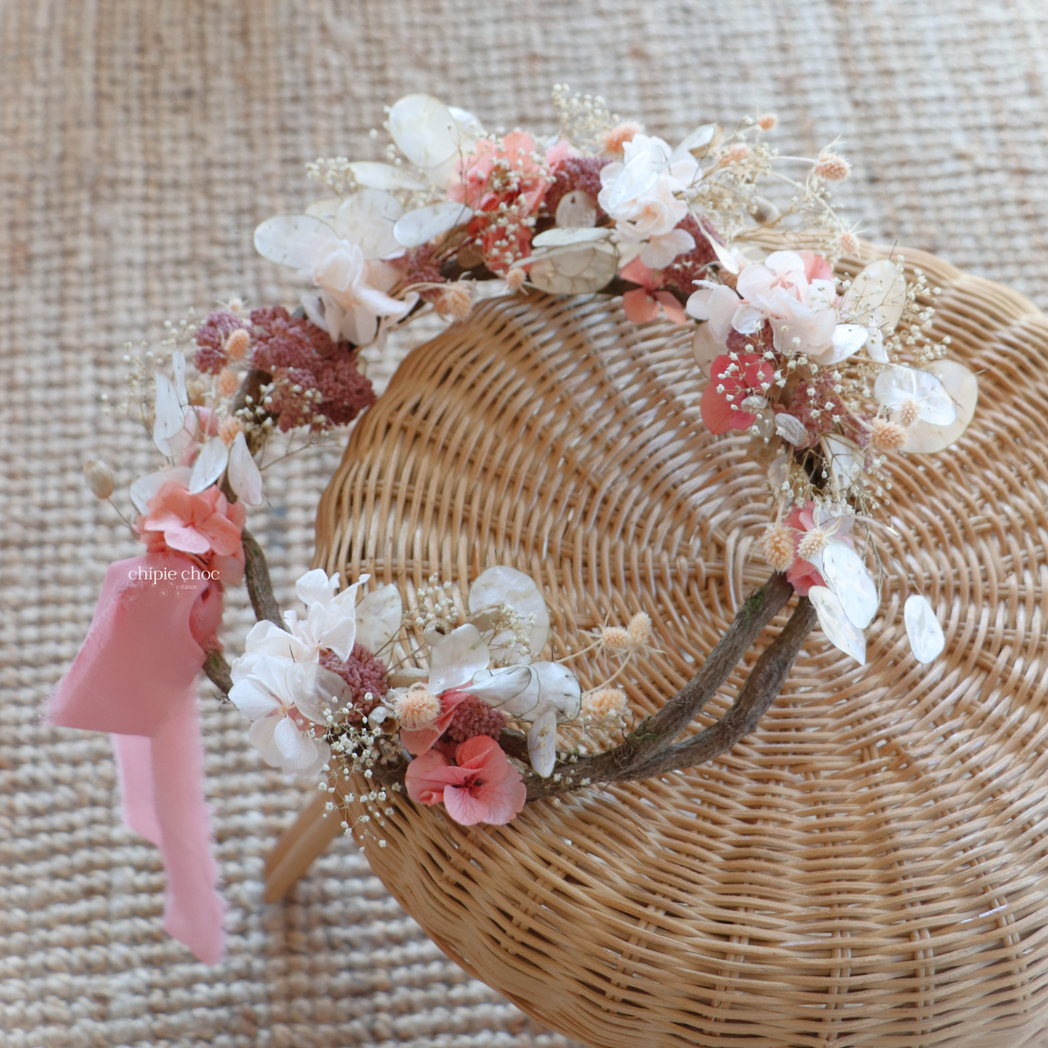 couronne rose poudré