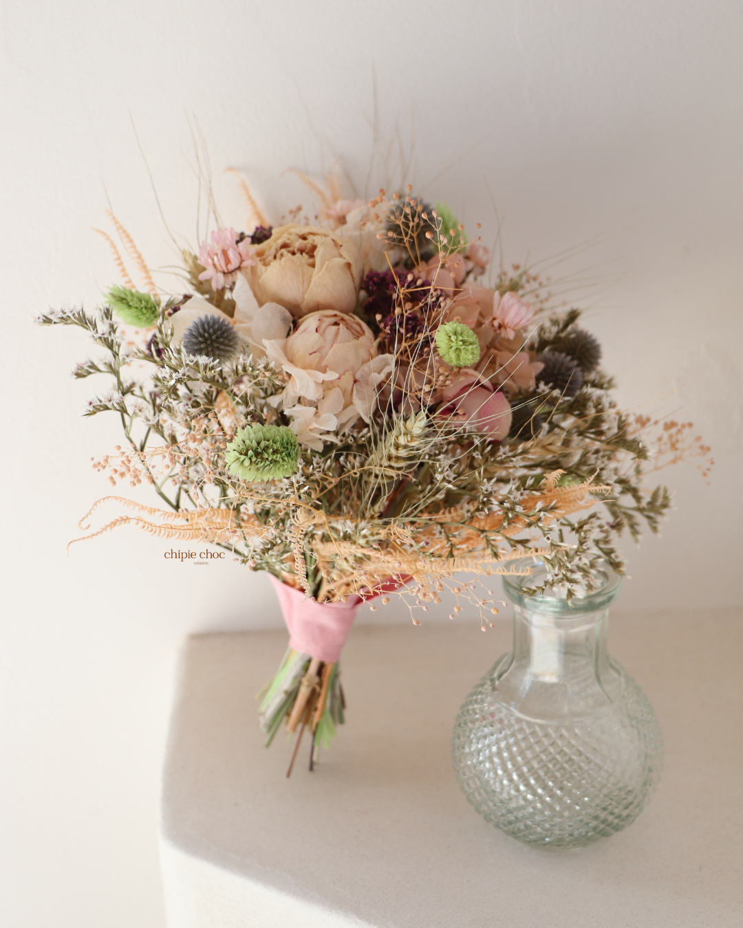 bouquet pastel en fleurs séchées