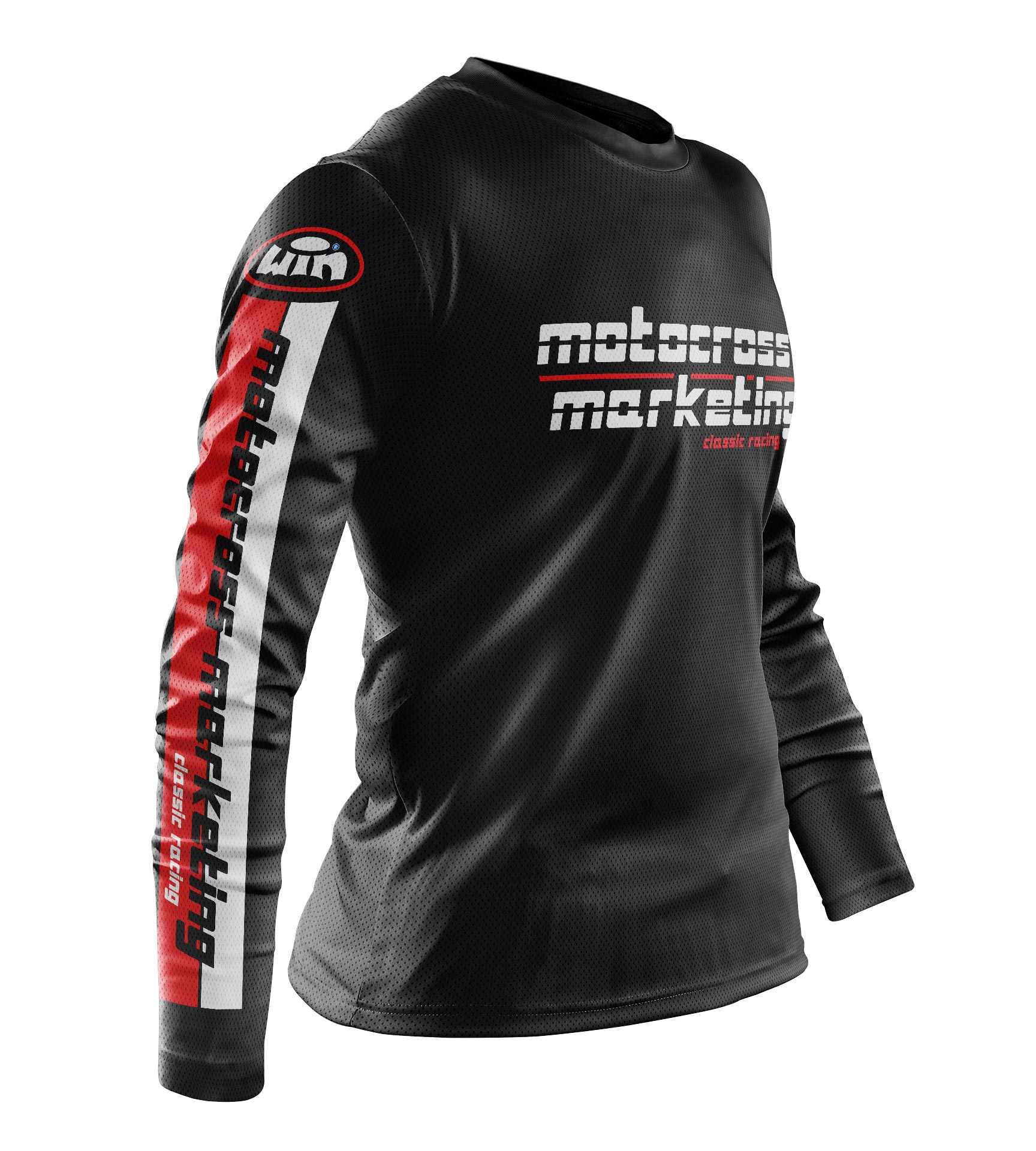 Maillot MXM Aéré Team Noir Blanc Rouge Profil