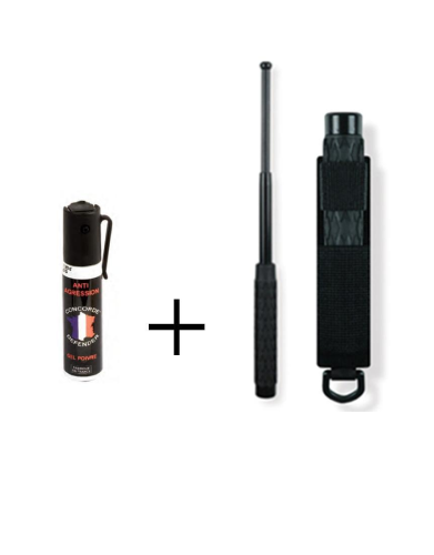 Pack défense matraque 66 cm + Aérosol gel poivre 25ml