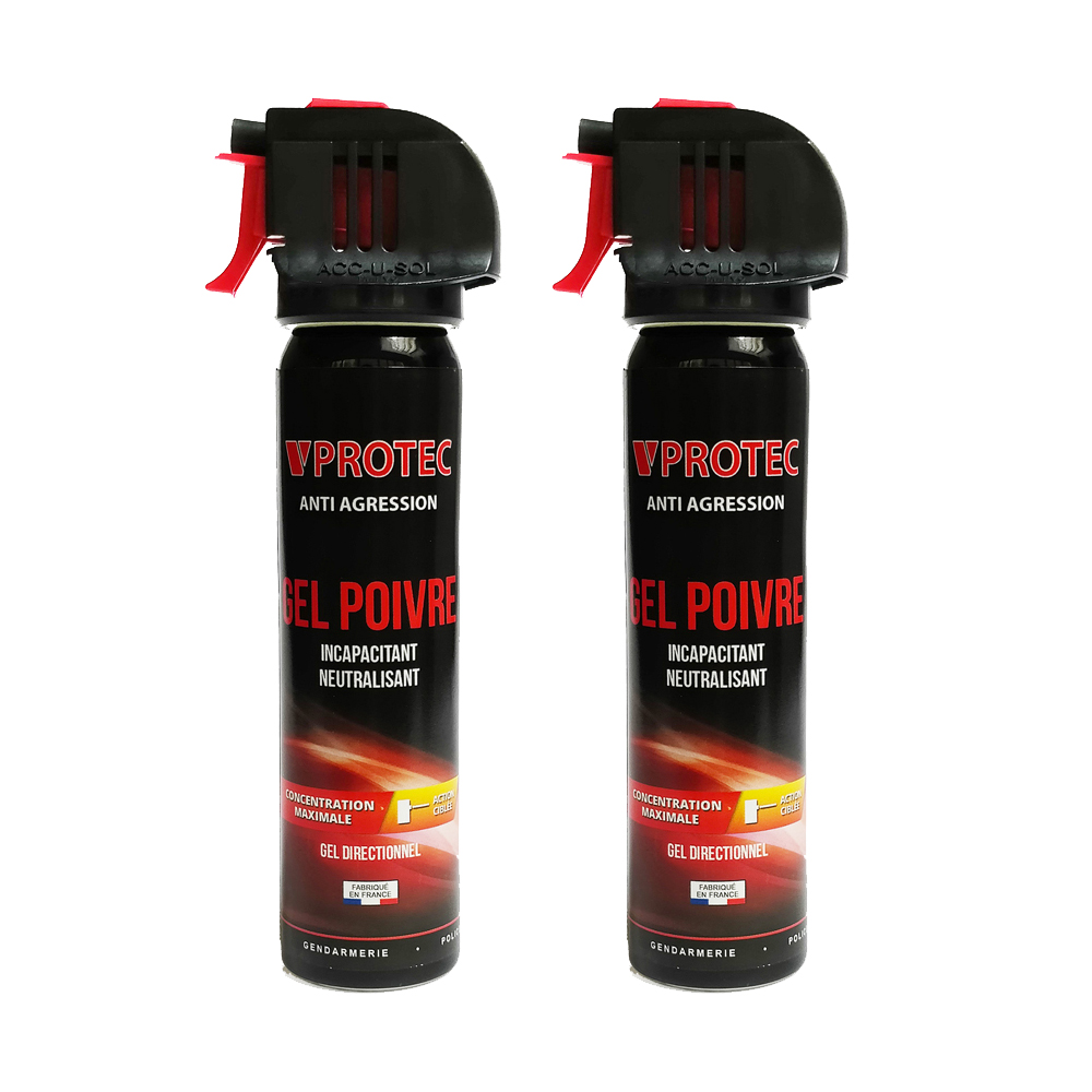 Lot de 2 x Bombes lacrymogènes gel POIVRE 75ml VPROTEC