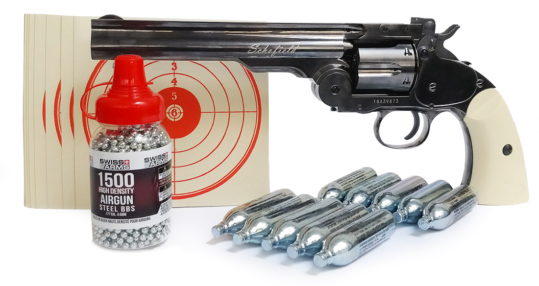 Kit revolver plombs 6 Schofield blanc calibre 4,5 mm