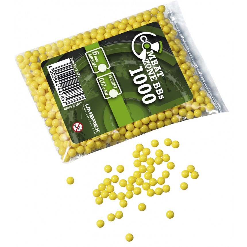 Billes airsoft 6 mm 0,12 g Combat Zone jaunes, sachet de 1000