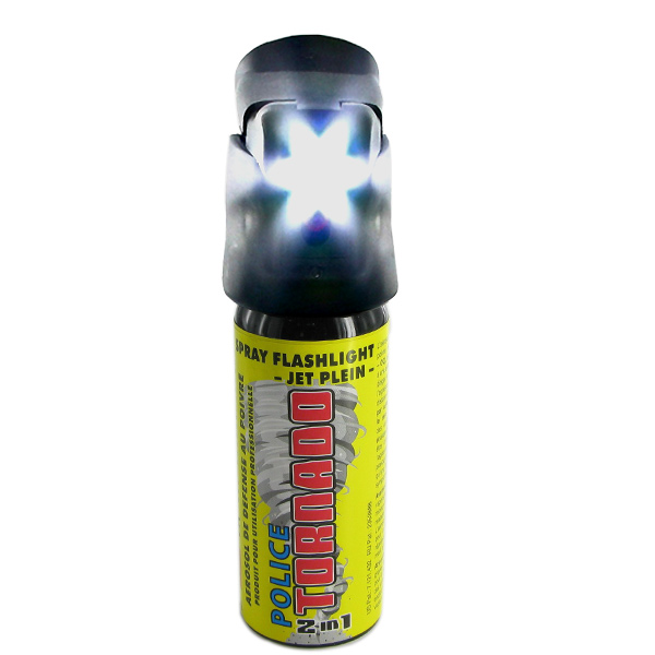 Bombe lacrymogène Tornado 50 ml au poivre avec lampe LED intégrée