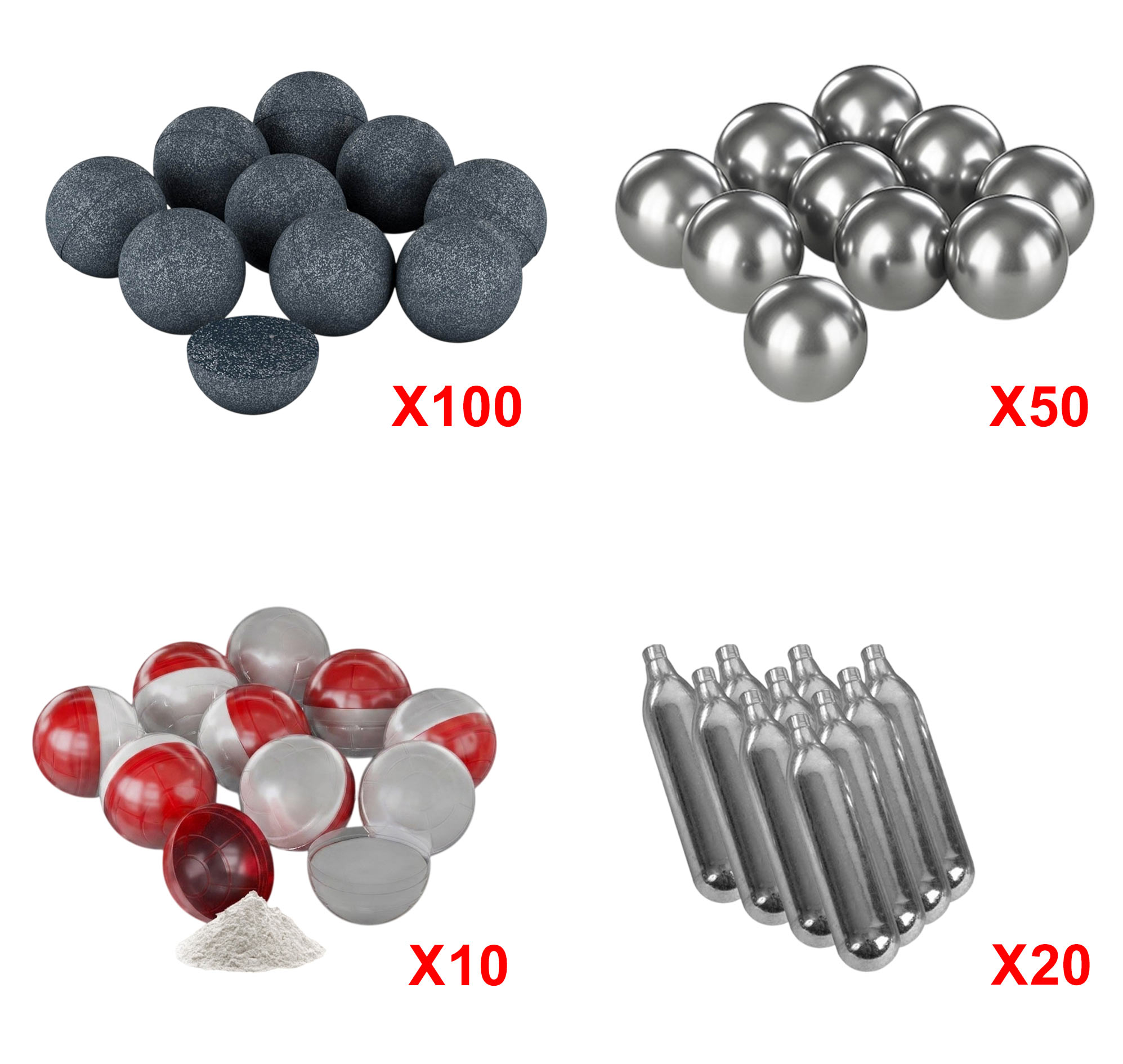 Pack munitions T4E calibre .43 : 160 billes métal, alu, poivre + 20 CO2