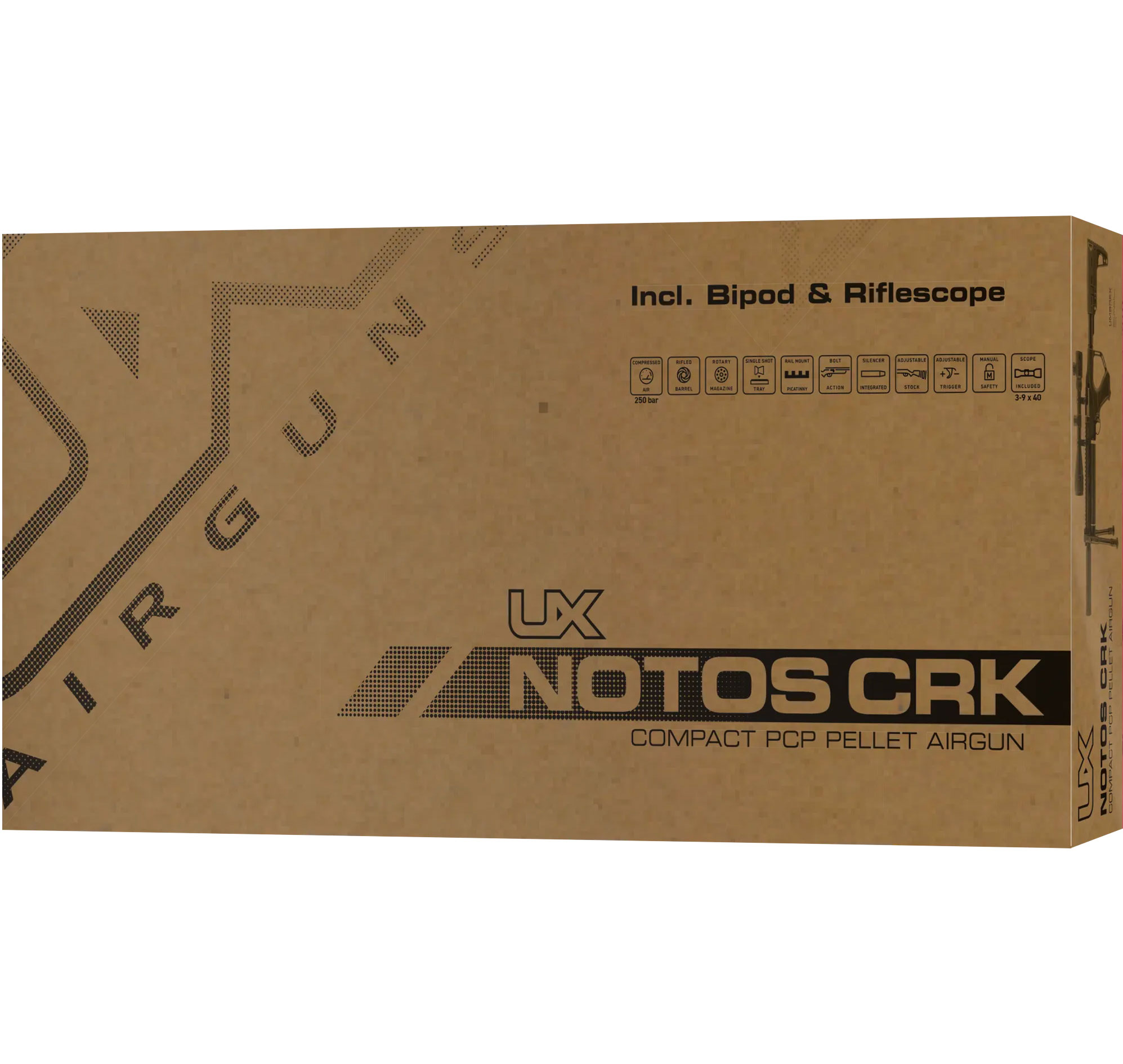 Carabine PCP Umarex Notos Black 4,5 mm 16 J lunette 3-9x40 et bipied 4