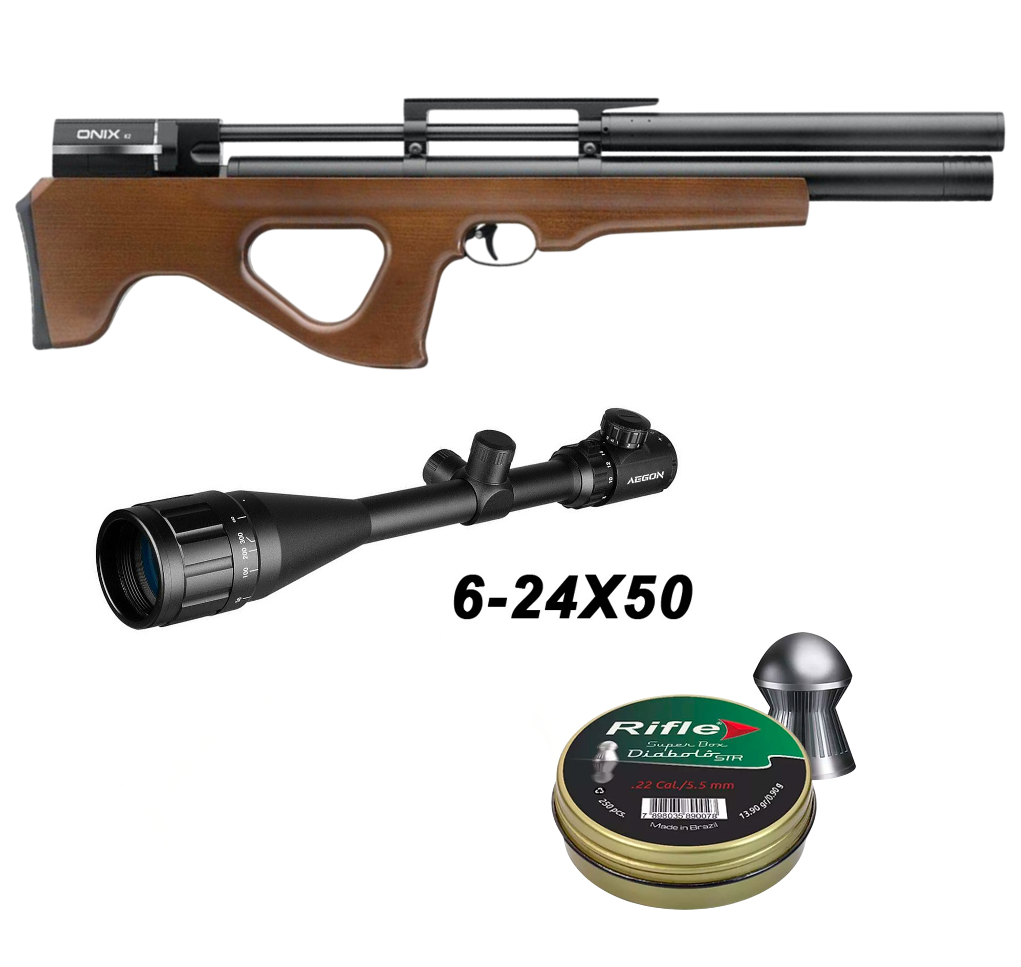 Carabine PCP Onix K2 calibre 5,5 mm 19,9 joules avec lunette 6-24x50