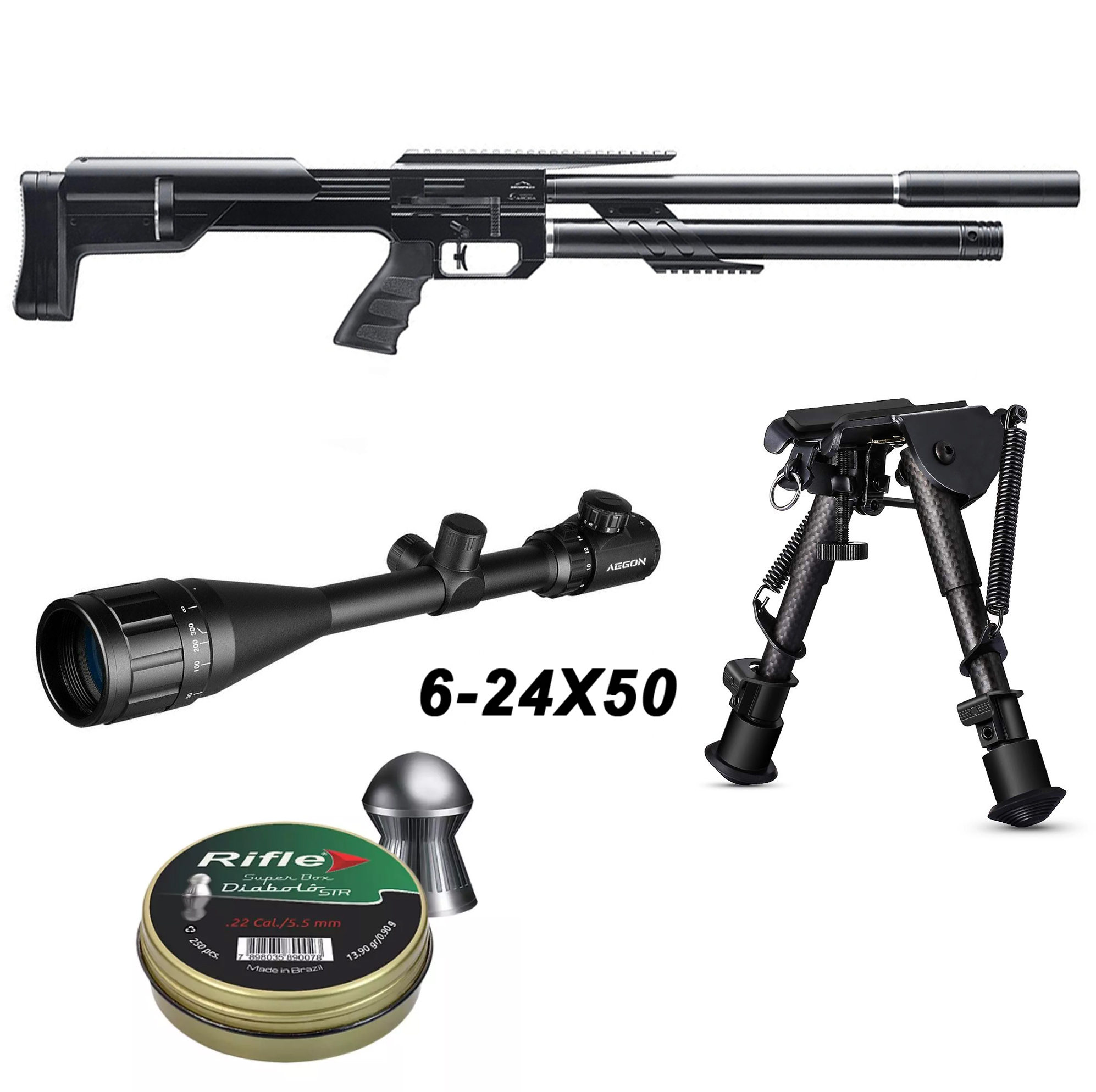 Carabine PCP Snowpeak M60 5,5 mm 19,9 joules + lunette 6-24x50 et bipied