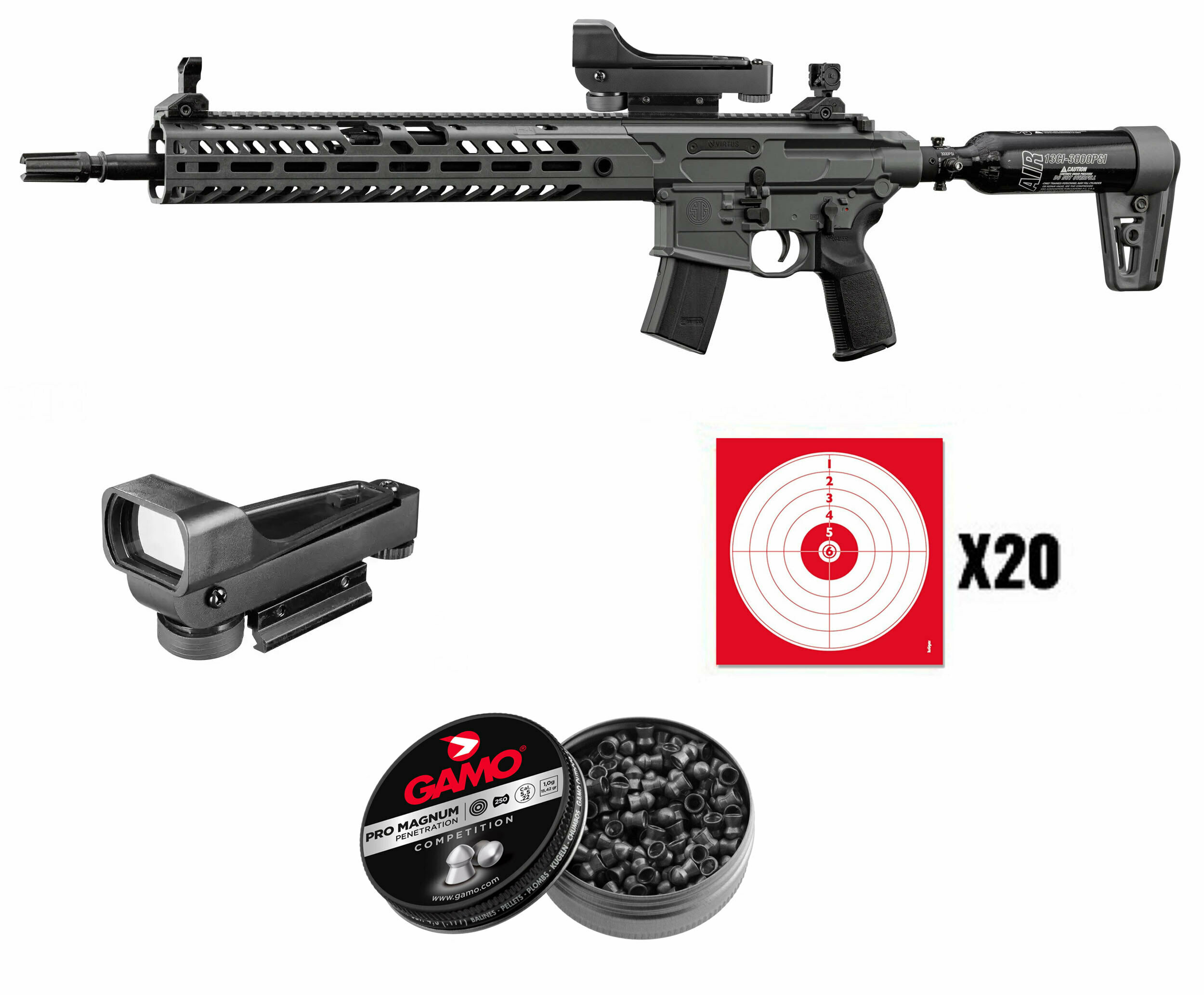 Carabine PCP Sig Sauer MCX Virtus 5,5 mm 11,5 joules + viseur et plombs