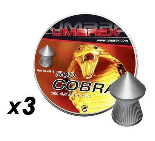 Plombs pointus Umarex Cobra 4,5 mm, lot de 3 boîtes de 500 (1 500)