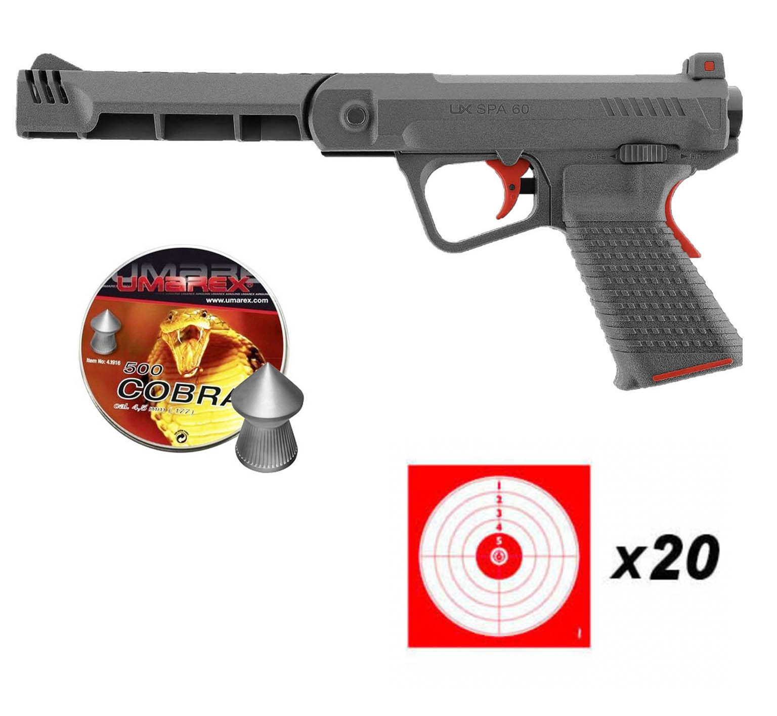 Pistolet à plomb Umarex SPA 60 à ressort 4,5 mm 3 joules, pack plombs