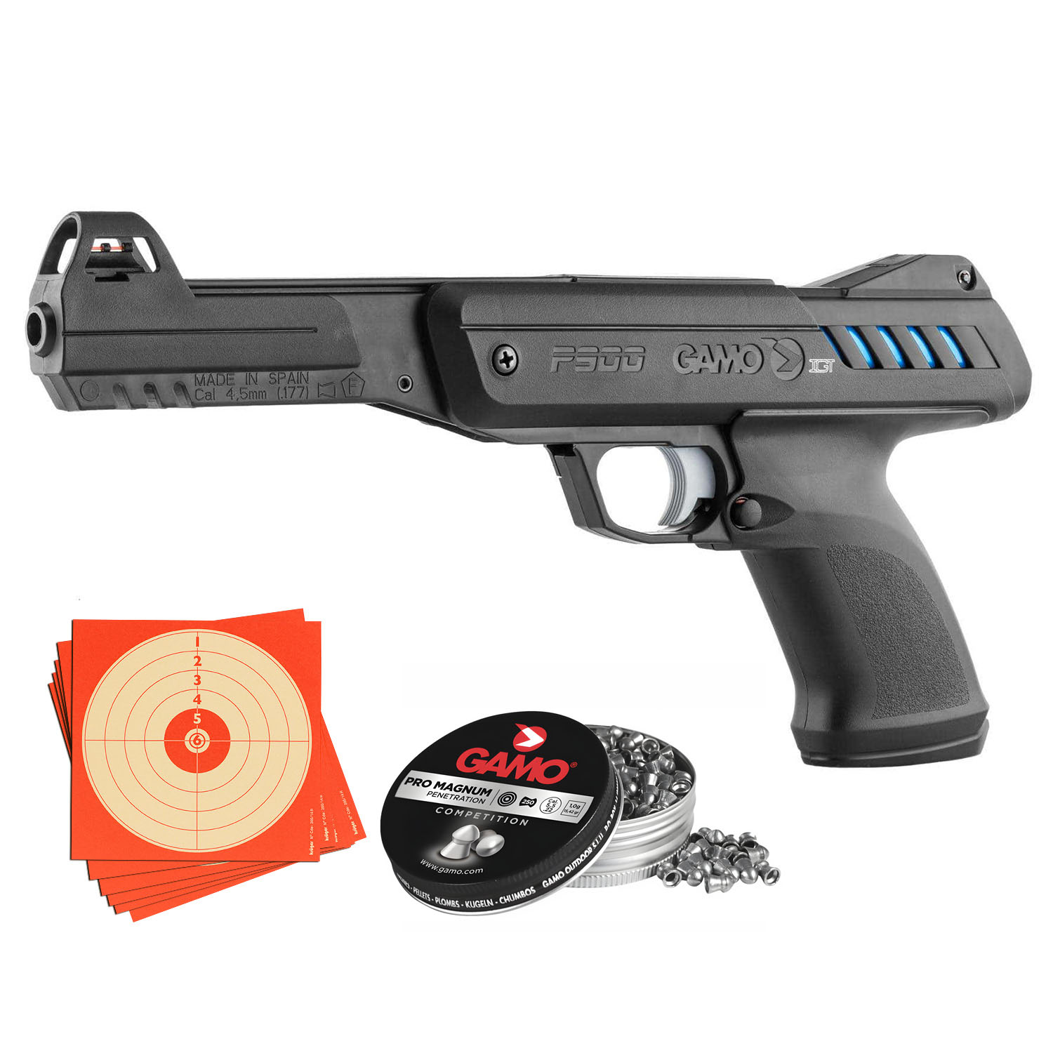 Pack pistolet à plomb Gamo P900 IGT 4,5 mm 3 joules, plombs et cibles