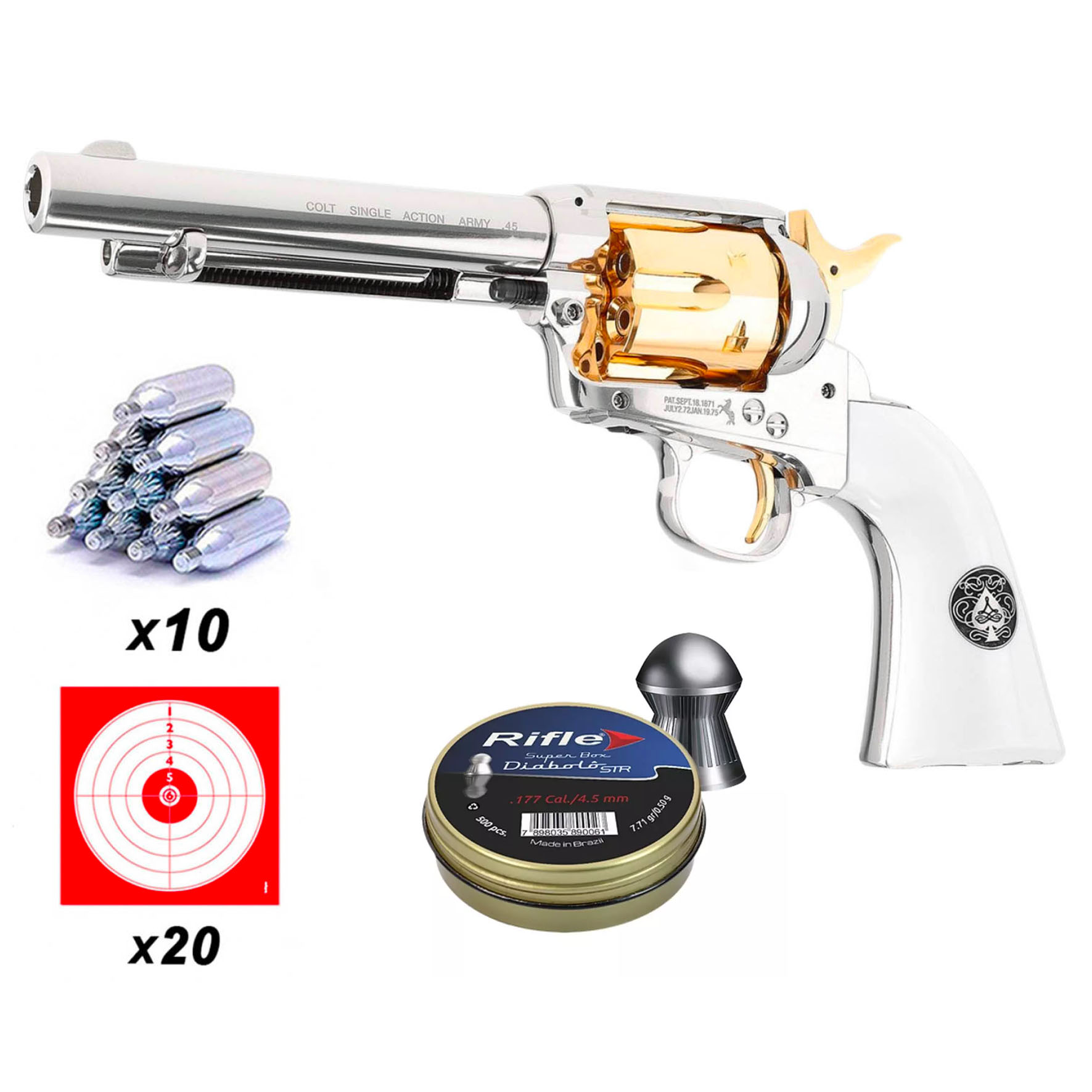 Revolver à plombs Colt Smoke Wagon 4,5 mm 3 joules avec CO2, plombs, cibles
