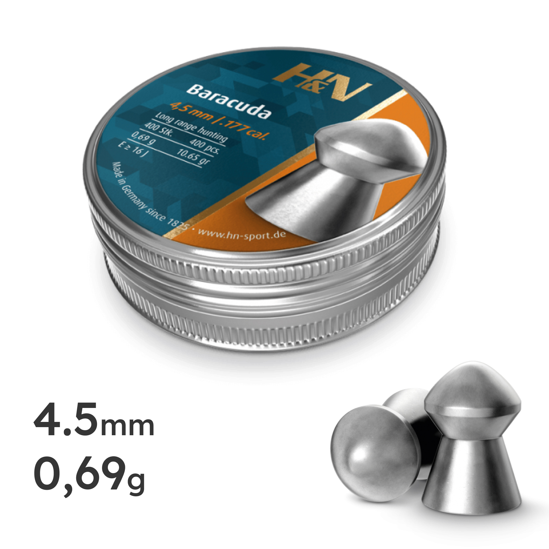 Plombs H&amp;N Baracuda 4,5 mm 0,69 g tête dôme, boîte de 400