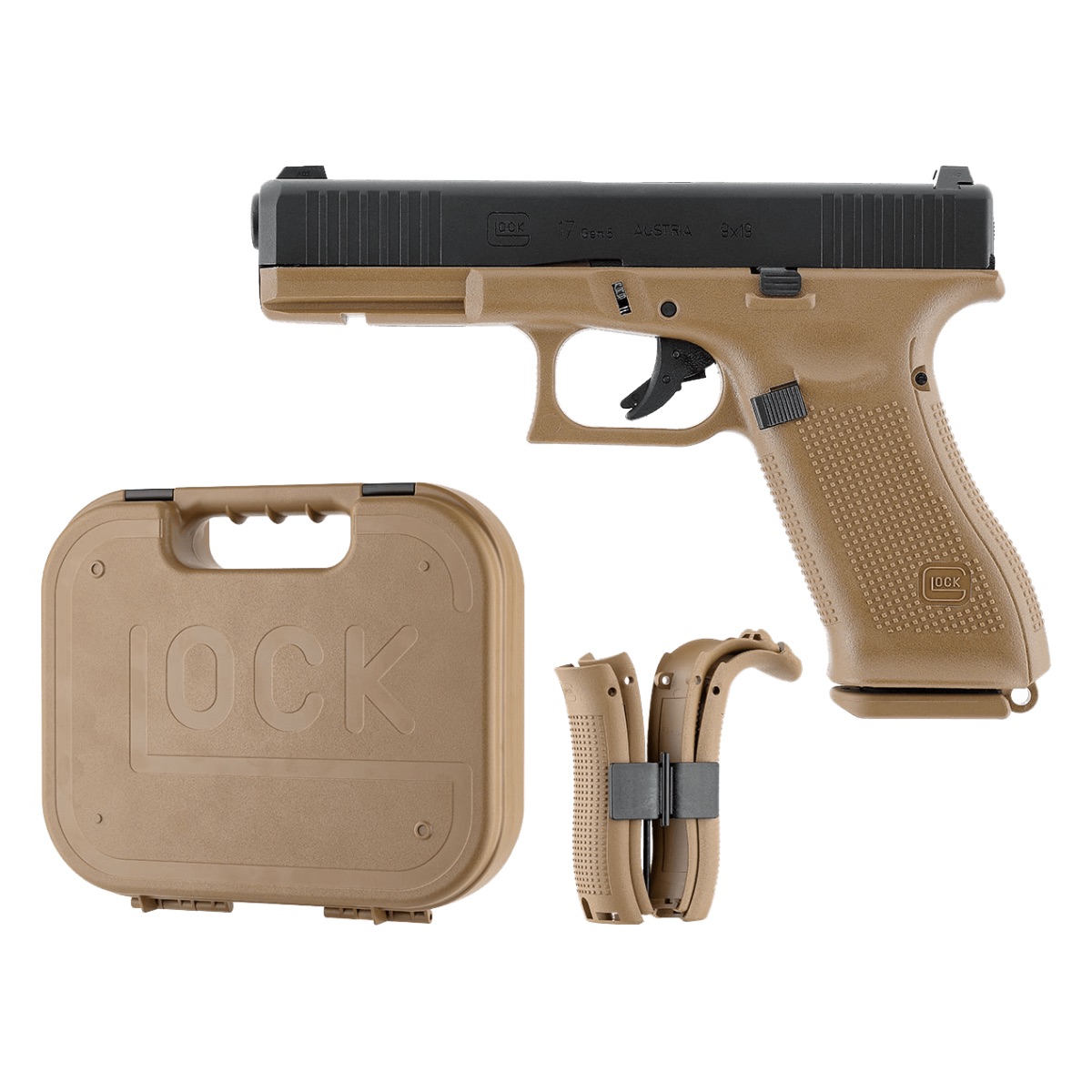 Pack pistolet airsoft Glock 17 Gen5 French Edition coyote gaz 6 mm 1 joule 4