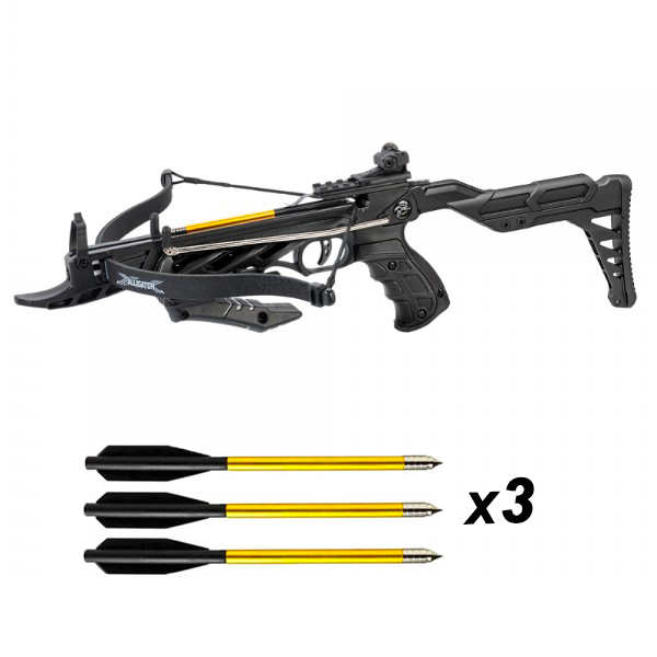 Arbalète Man Kung Alligator 80 lbs noire avec crosse + 3 traits