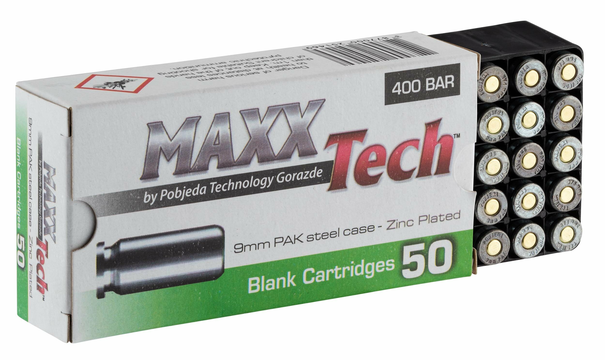 Cartouches à blanc 9 mm PAK MaxxTech étui acier zingué, boîte de 50 4
