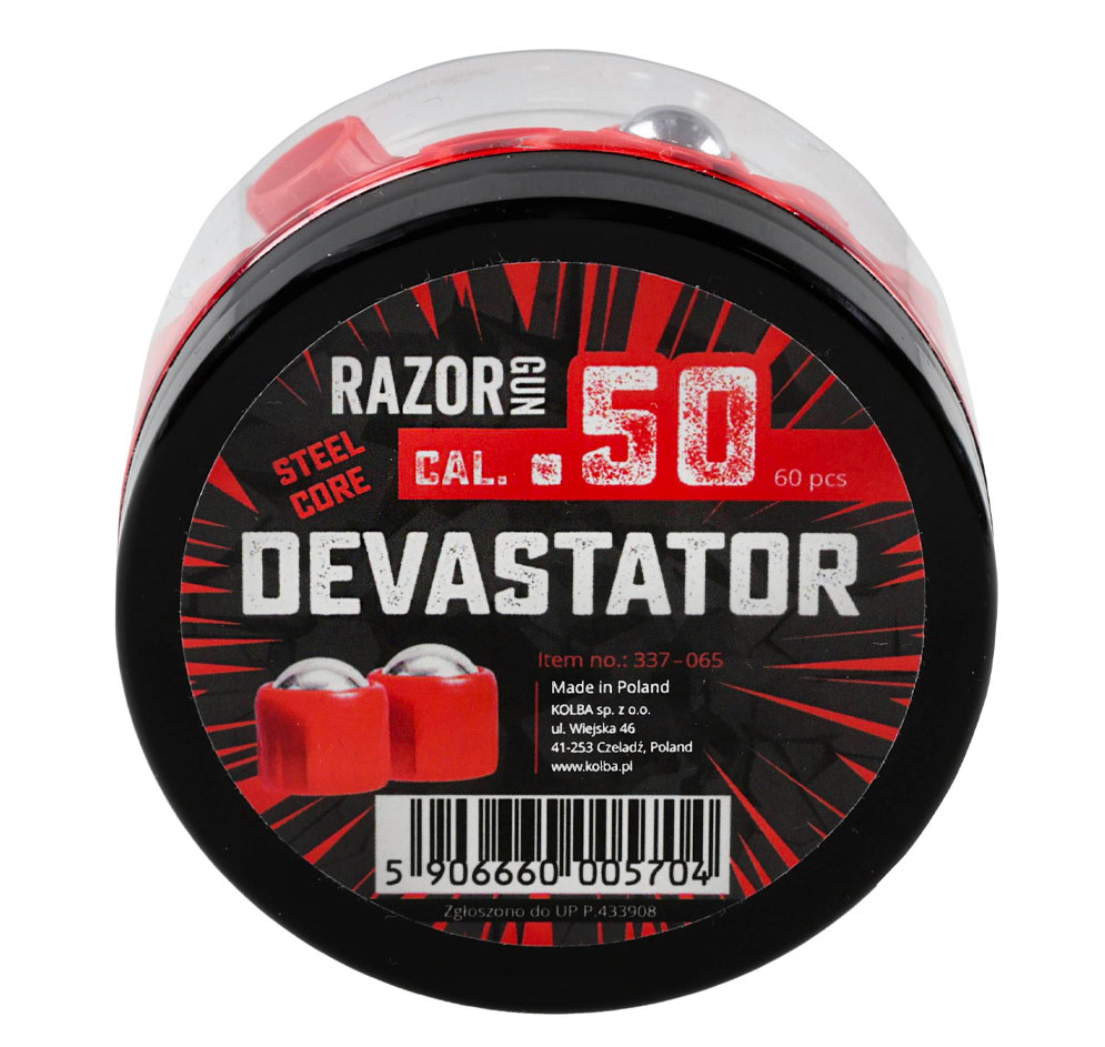 60 projectiles Razorgun « Devastator » calibre .50 à bille d’acier