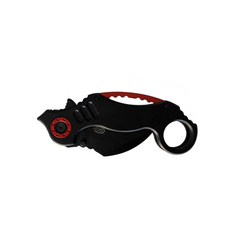 Couteau pliant karambit SCK Red Fire, lame courbe 6 cm, noir et rouge 2