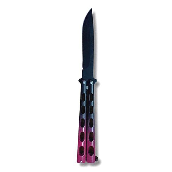 Couteau papillon noir et rouge, lame noire 10 cm, 20 cm ouvert 2